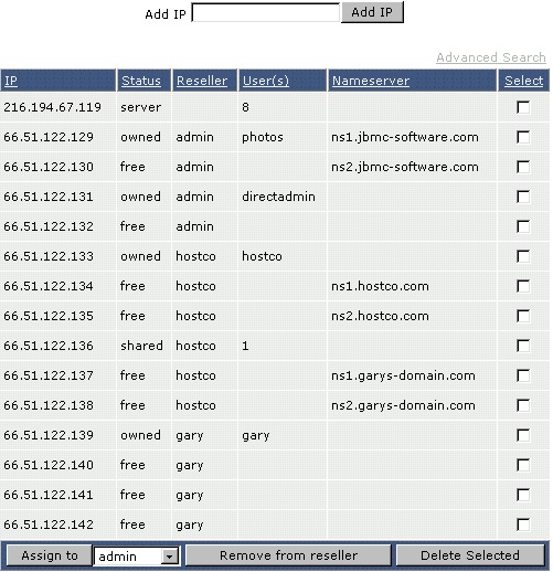 مدیریت IP در کنترل پنل ریسلری دایرکت ادمین