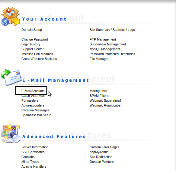 ایجاد حساب کاربری ایمیل در کنترل پنل Directadmin