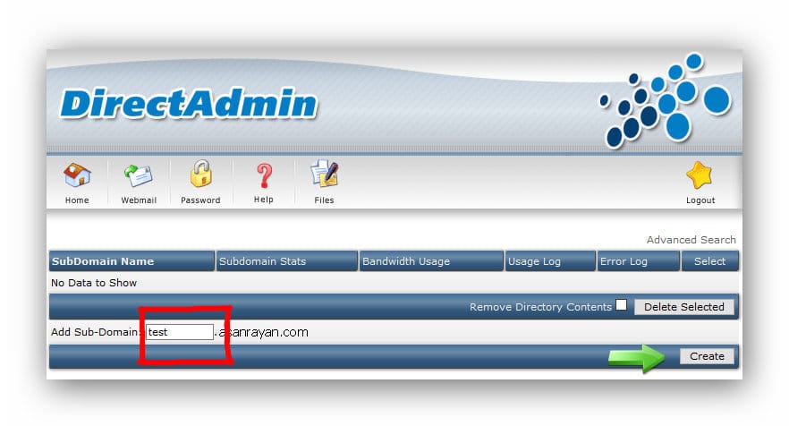 ایجاد ساب دامنه در دایرکت ادمین